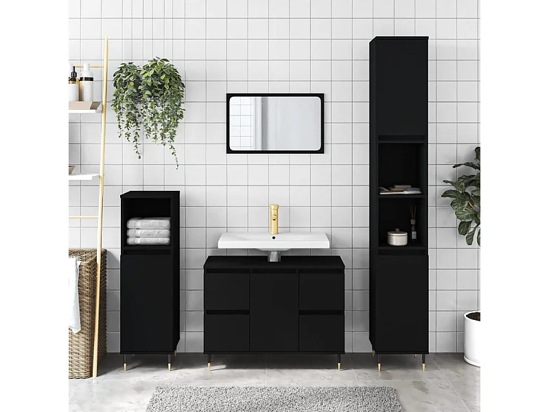 Armoire de salle de bain noir 80x33x60 cm bois d'ingénierie