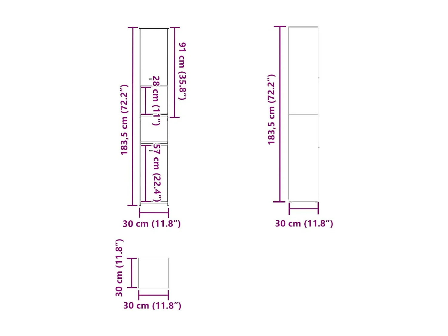 Armário WC 30x30x183,5 cm derivados de madeira cinzento sonoma