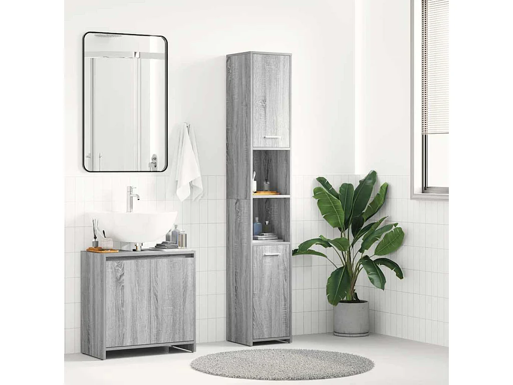 Badkamerkast 30x30x183,5 cm bewerkt hout grijs sonoma eiken