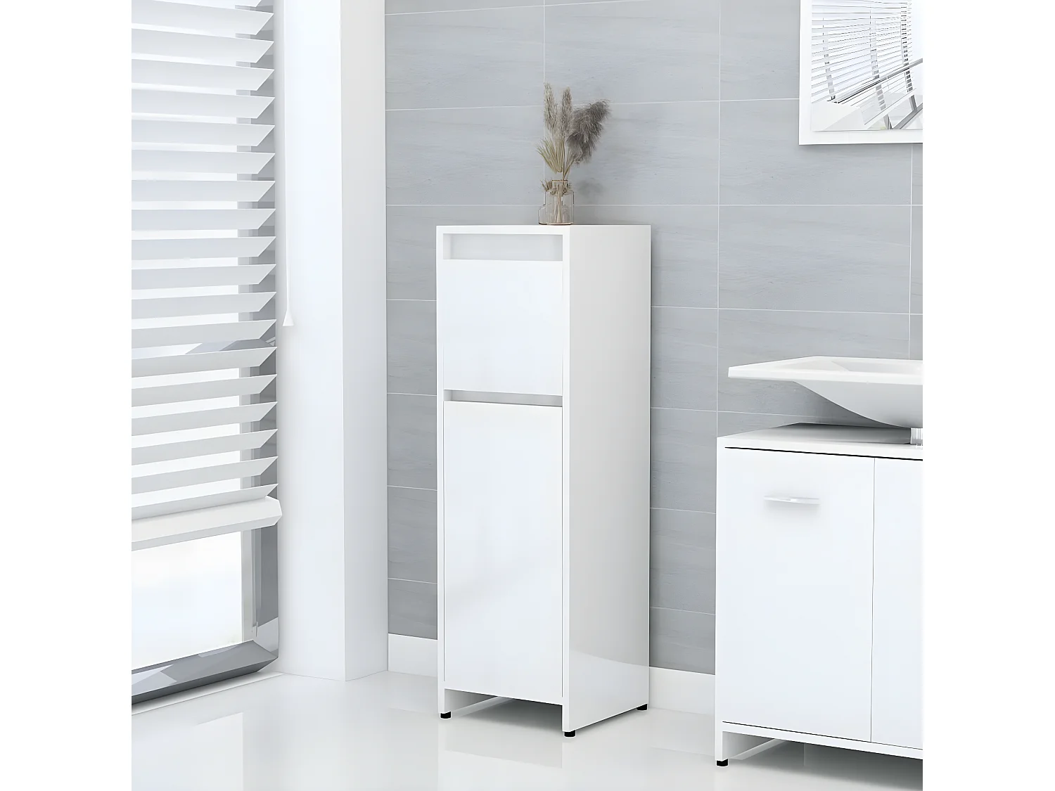 Armoire de salle de bain Blanc brillant Bois d’ingénierie