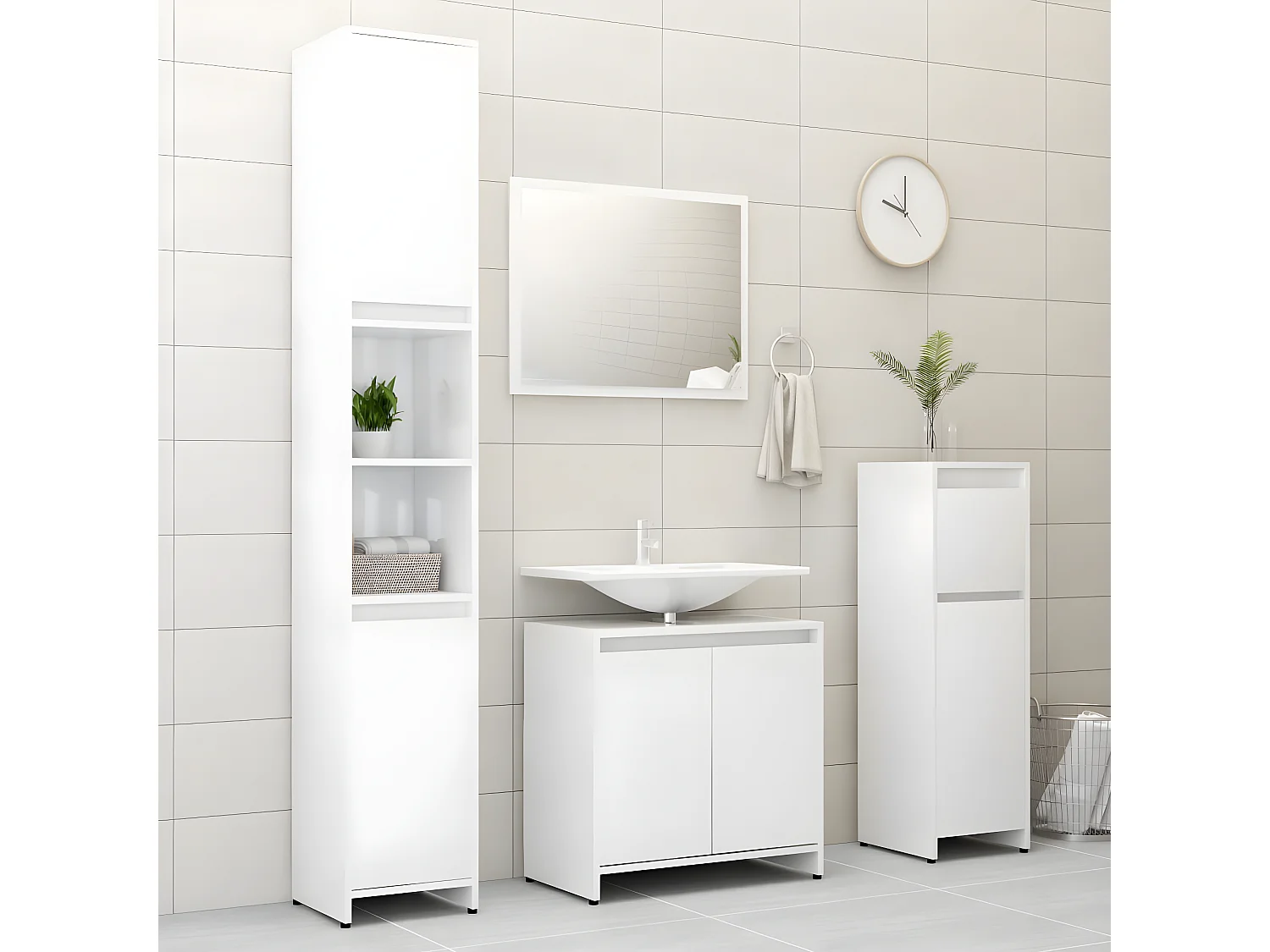 Armoire de salle de bain Blanc brillant Bois d’ingénierie
