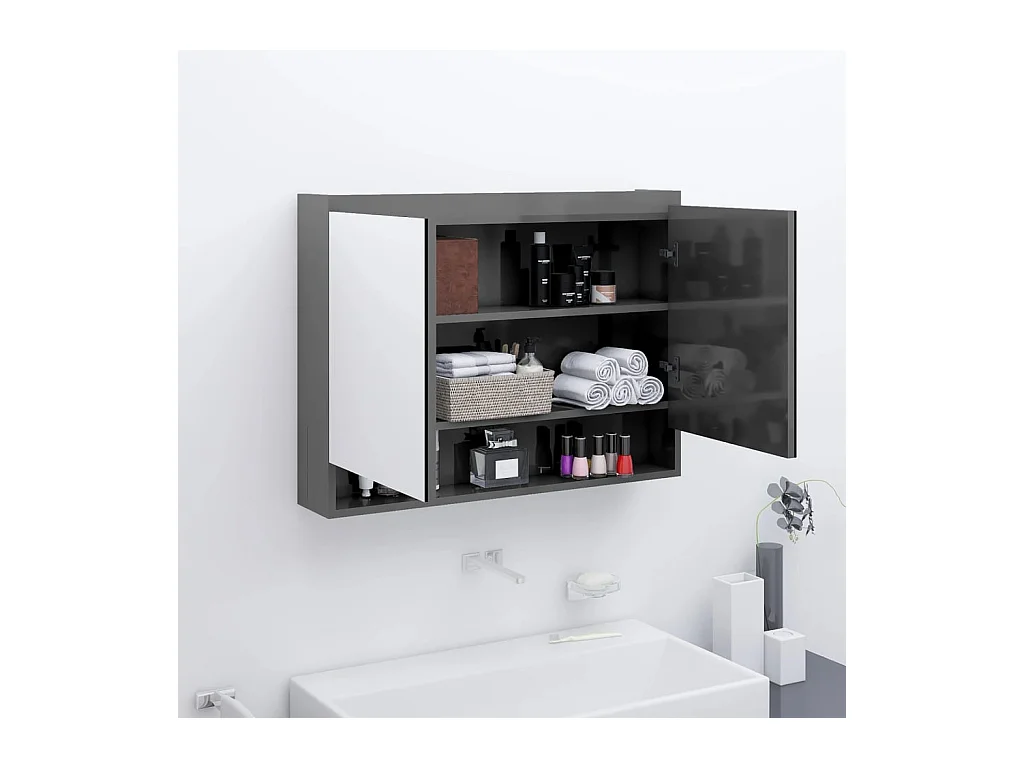 Armoire à miroir de salle de bain 80x15x60 cm MDF Gris brillant