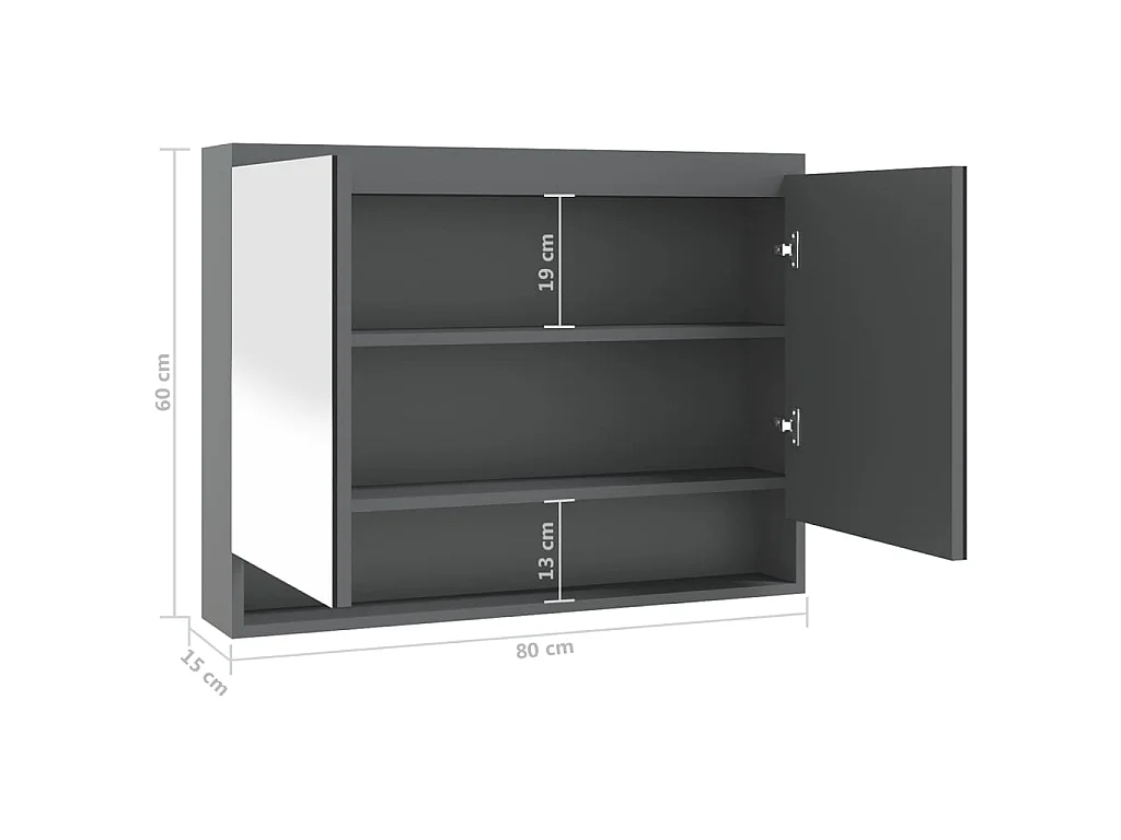 Armário espelhado p/ casa banho 80x15x60cm MDF cinza brilhante