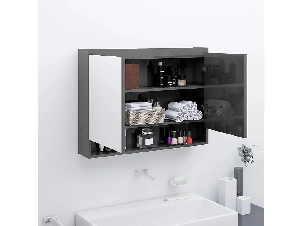 Armário espelhado p/ casa banho 80x15x60cm MDF cinza brilhante