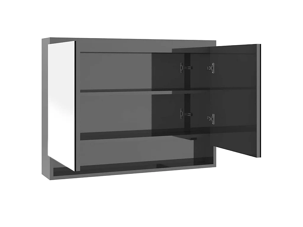 Armário espelhado p/ casa banho 80x15x60cm MDF cinza brilhante