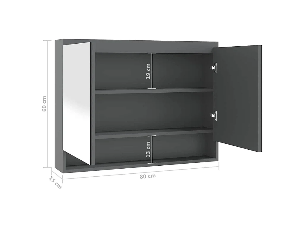 Armário espelhado p/ casa banho 80x15x60cm MDF cinza brilhante
