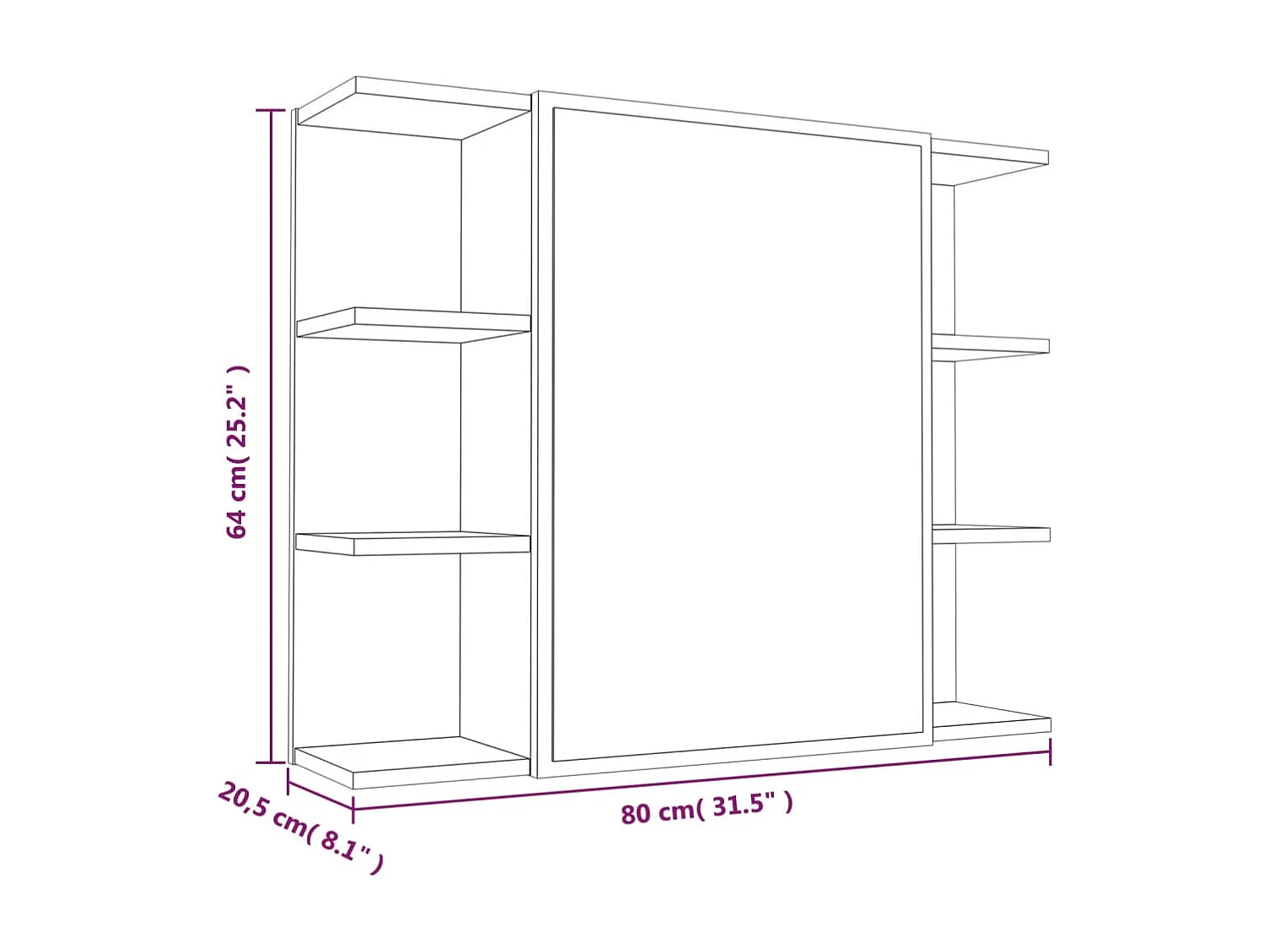 Armoire à miroir de salle de bain Sonoma gris 80x20,5x64cm Bois
