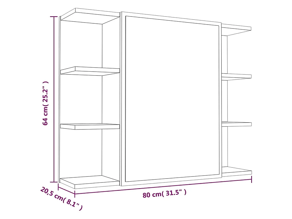 Armoire à miroir de salle de bain Sonoma gris 80x20,5x64cm Bois