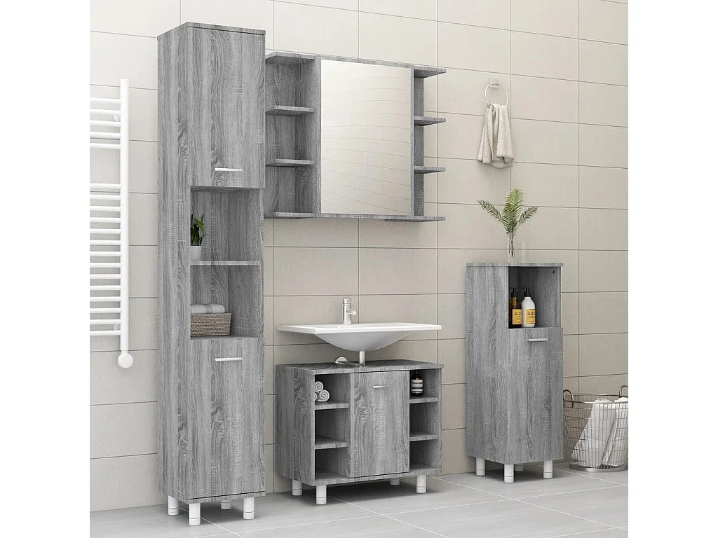 Armoire à miroir de salle de bain Sonoma gris 80x20,5x64cm Bois