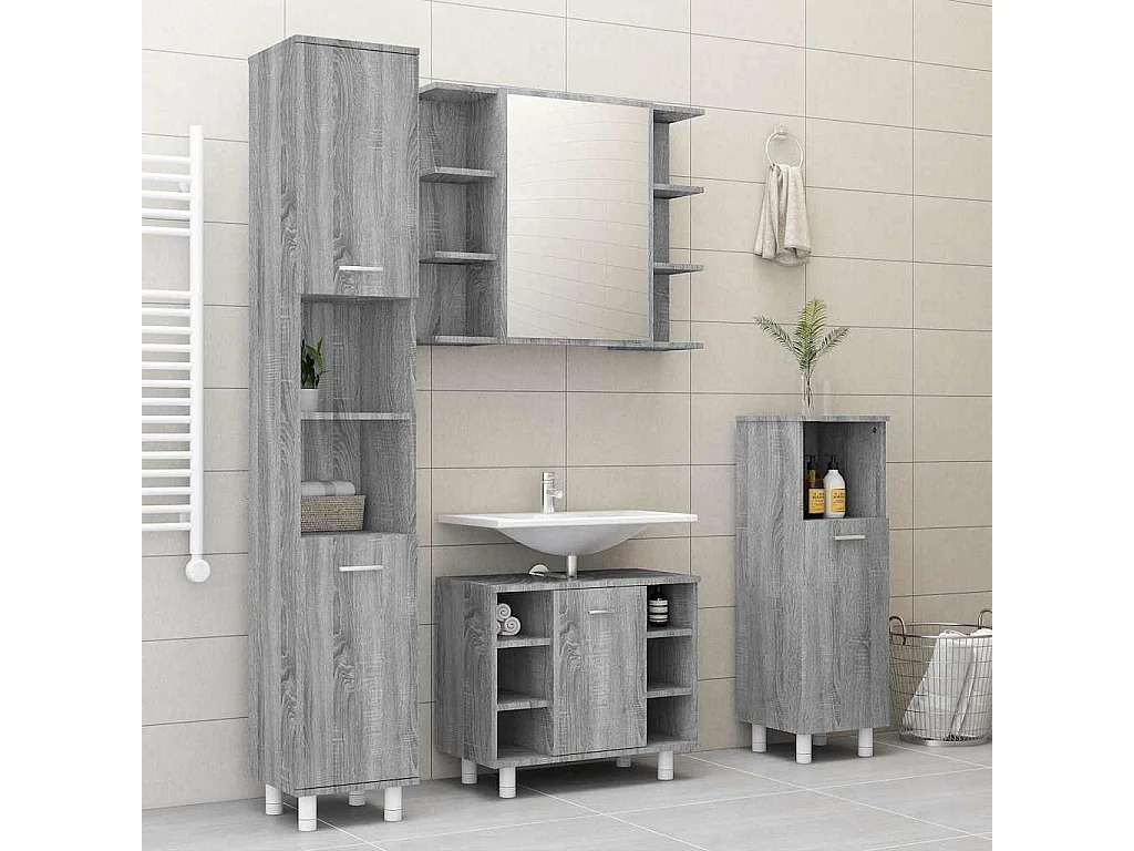 Badkamerspiegelkast 80x20,5x64 cm bewerkt hout grijs sonoma