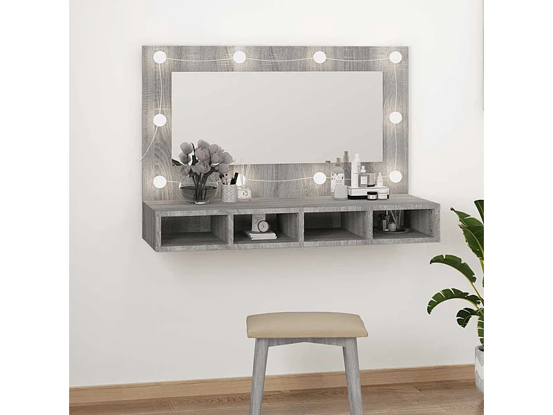 Armário espelhado com LED 90x31,5x62 cm sonoma cinza