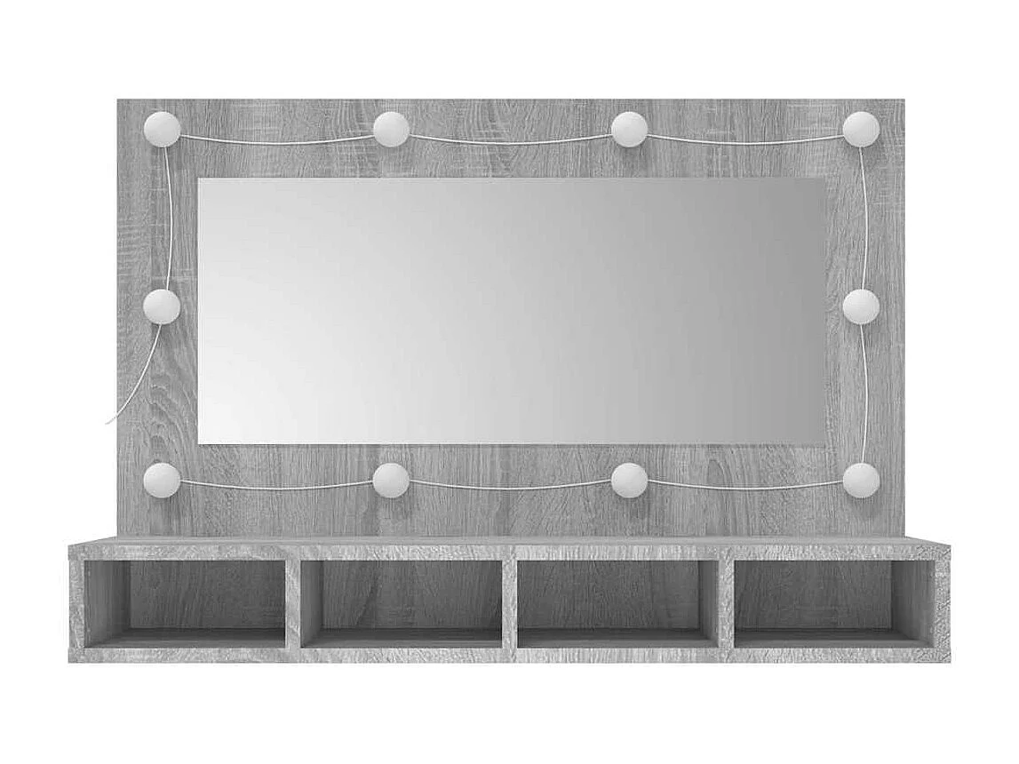 Armário espelhado com LED 90x31,5x62 cm sonoma cinza