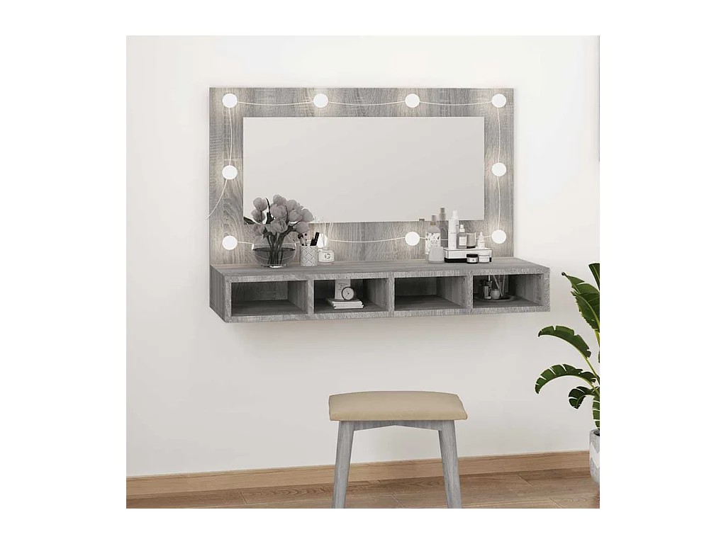 Armoire à miroir avec LED Sonoma gris 90x31,5x62 cm