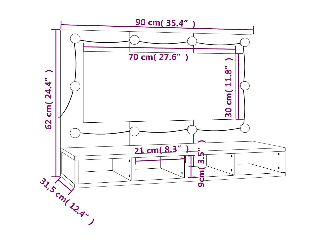 Spiegelschrank mit LED Grau Sonoma 90x31,5x62 cm