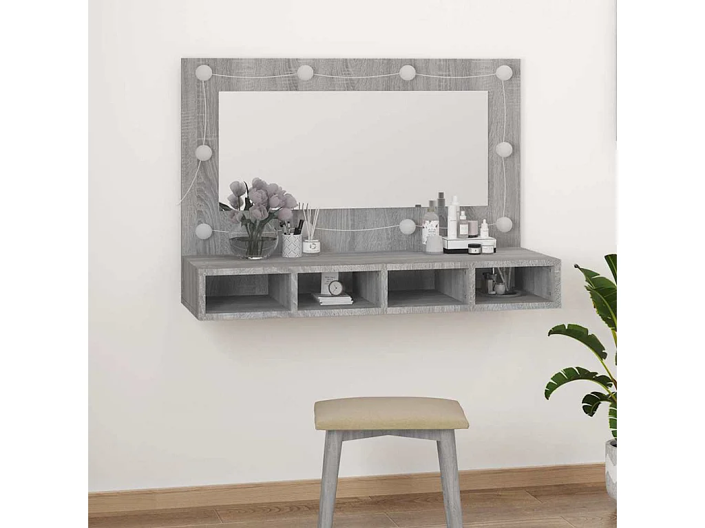Spiegelkast met LED-verlichting 90x31,5x62 cm grijs sonoma