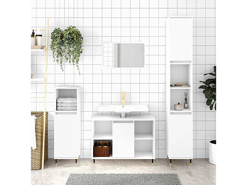 Badschrank Weiß 30x30x100 cm Holzwerkstoff