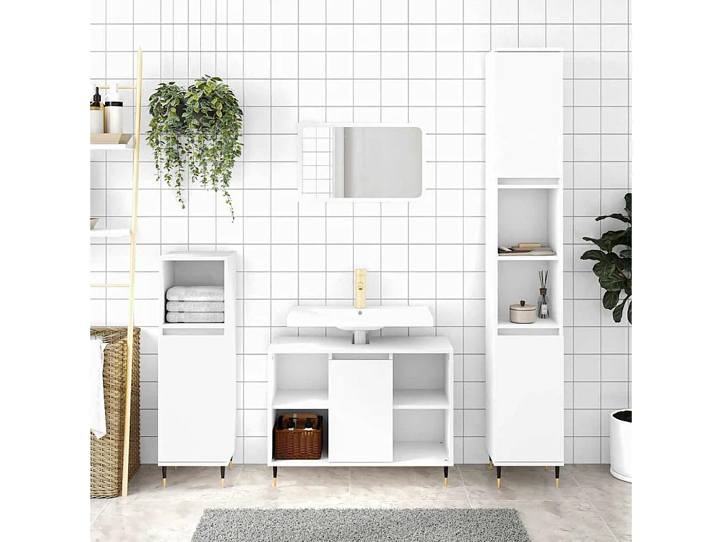 Armoire de salle de bain blanc 30x30x100 cm bois d'ingénierie