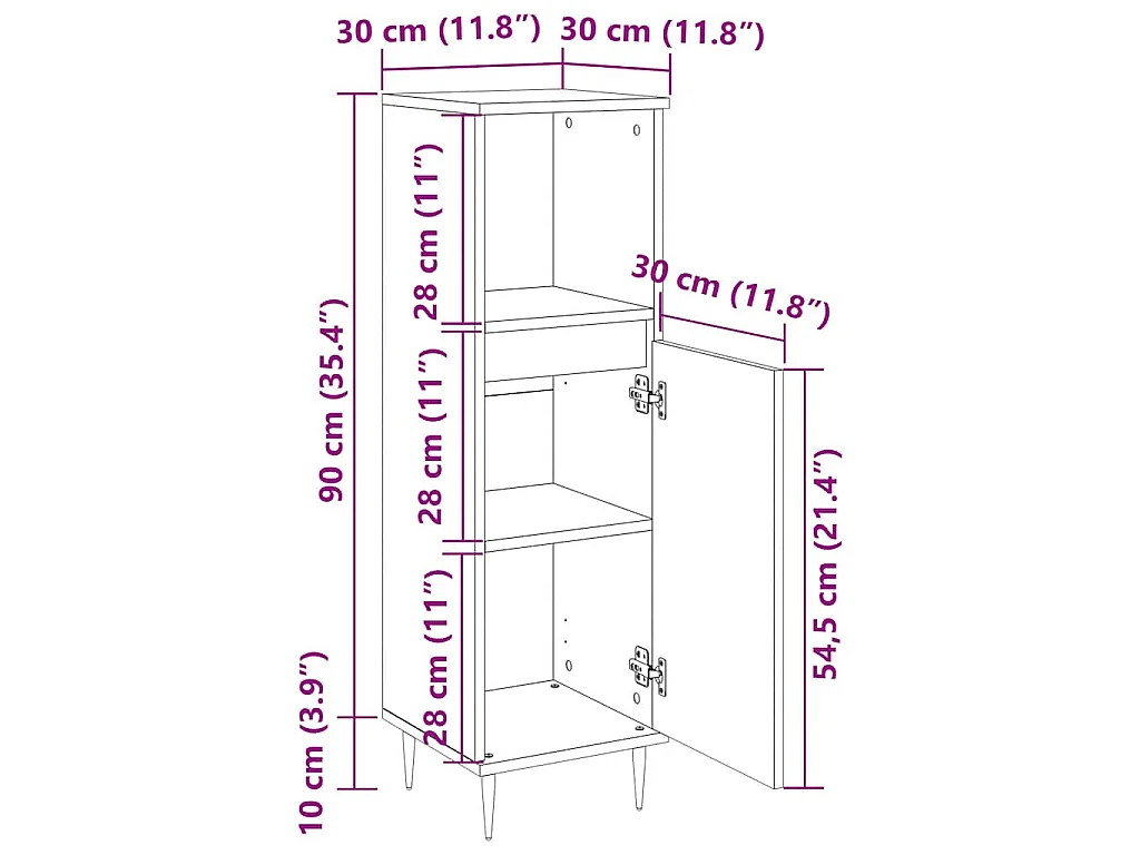 Armoire de salle de bain blanc 30x30x100 cm bois d'ingénierie