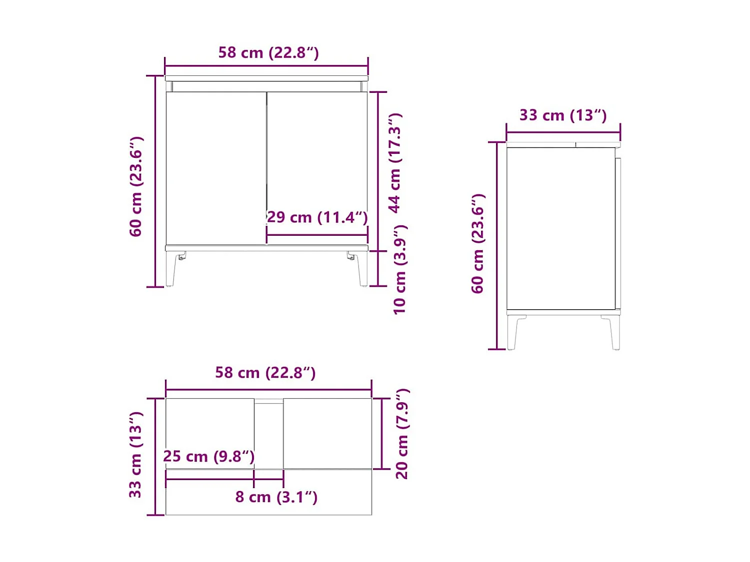 Wastafelkast 58x33x60 cm bewerkt hout wit