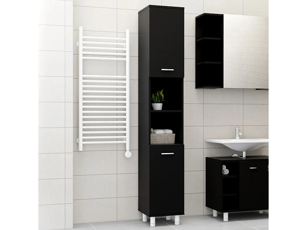 Mobile da Bagno Nero 30x30x179 cm in Legno Multistrato