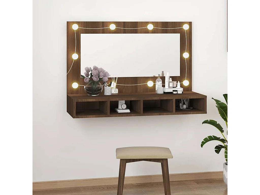 Mobile a Specchio con LED Rovere Marrone 90x31,5x62 cm