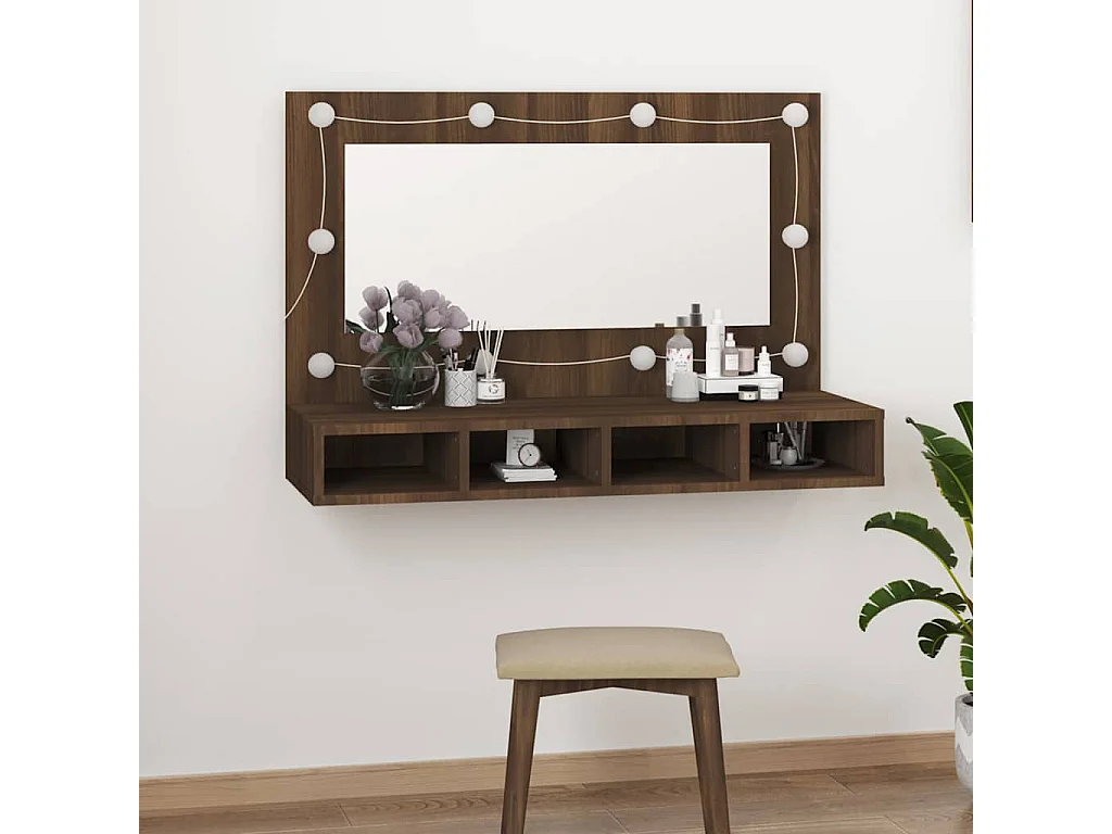 Mobile a Specchio con LED Rovere Marrone 90x31,5x62 cm
