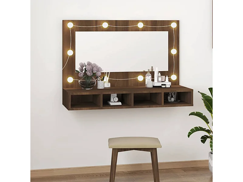 Armário espelhado com LED 90x31,5x62 cm carvalho castanho