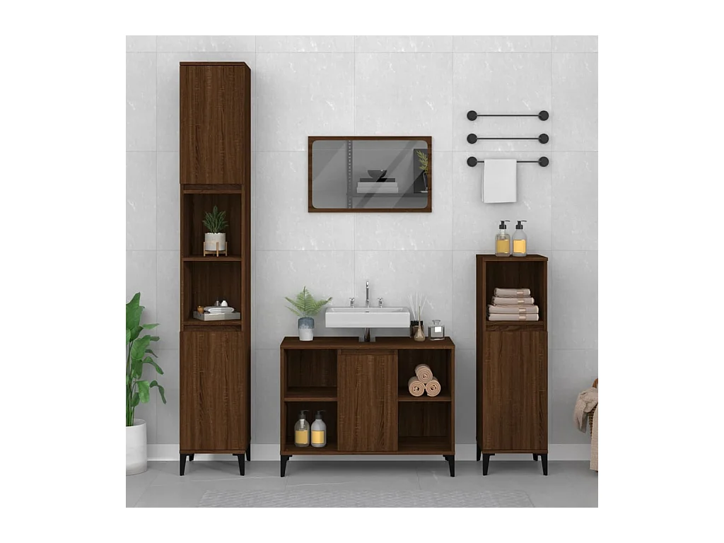 Wastafelkast 80x33x60 cm bewerkt hout bruin eikenkleur