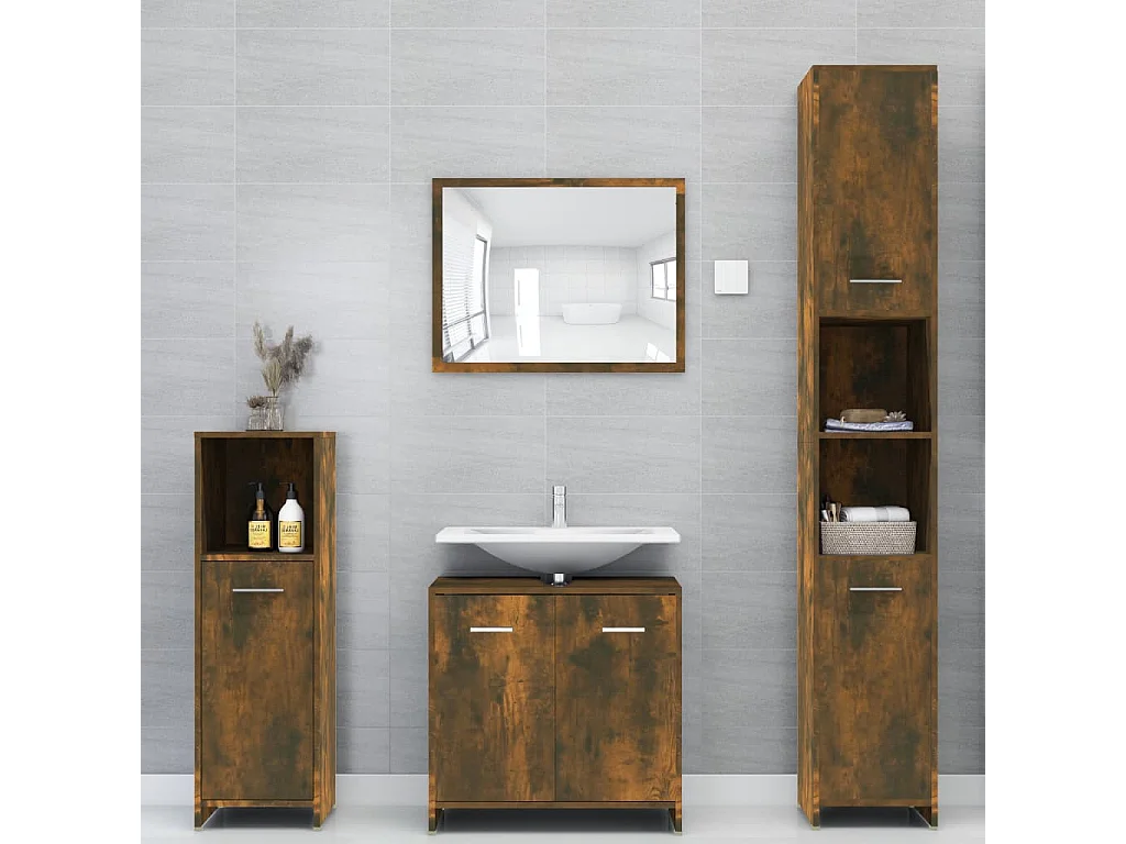 Armario de baño madera contrachapada roble ahumado 30x30x95 cm