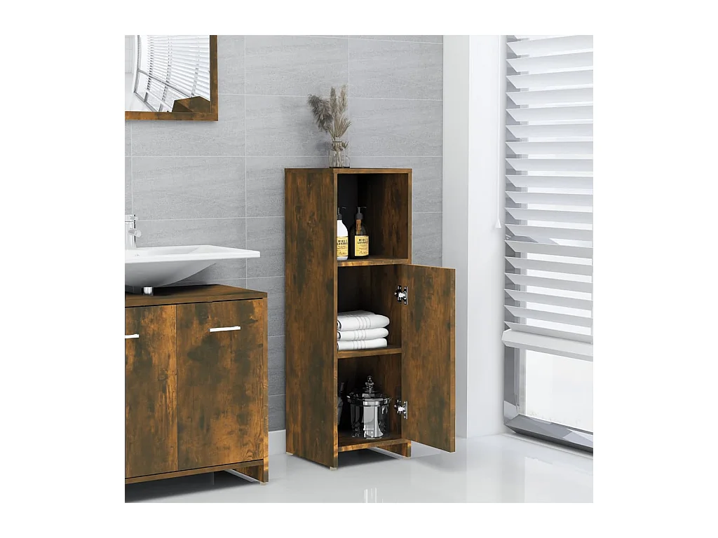 Armoire de bain Chêne fumé 30x30x95 cm Bois d'ingénierie