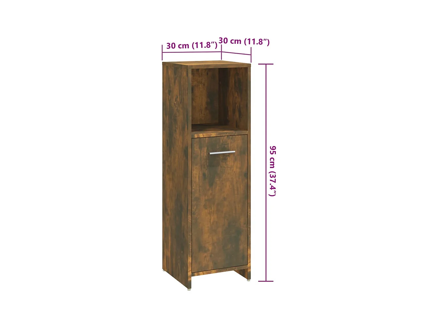 Armadietto Bagno Rovere Fumo 30x30x95 cm in Legno Multistrato