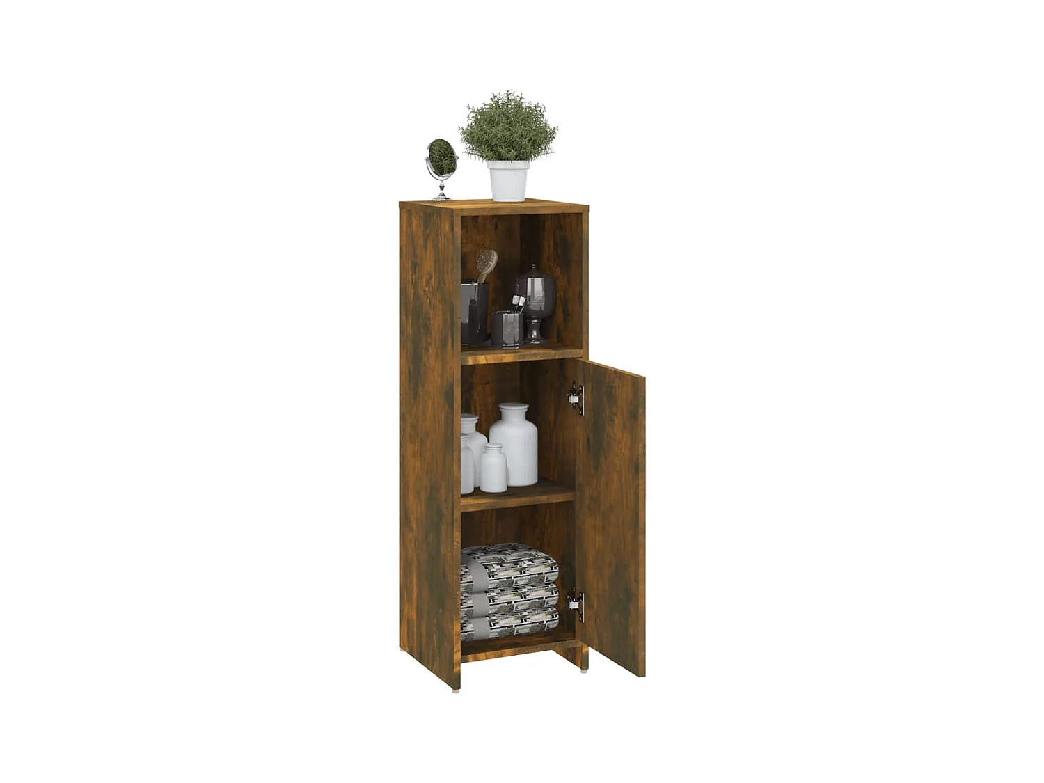 Armadietto Bagno Rovere Fumo 30x30x95 cm in Legno Multistrato