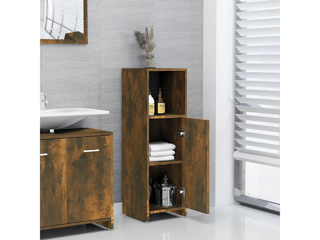 Armario de baño madera contrachapada roble ahumado 30x30x95 cm