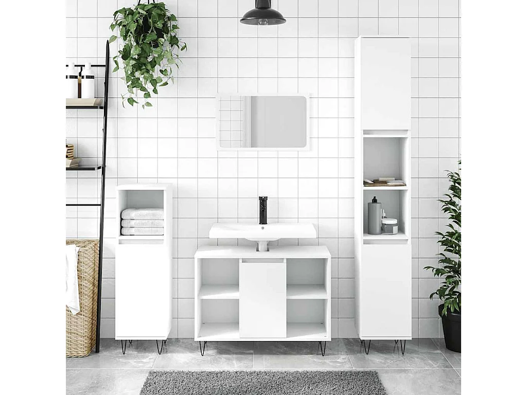 Badkamerkast 80x33x60 cm bewerkt hout wit