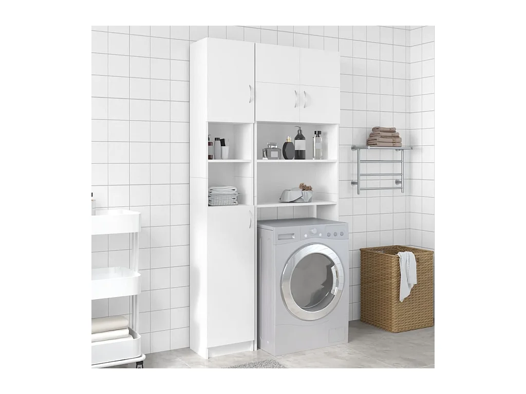 Armadio da Bagno Bianco 32x25,5x190 cm in Legno Multistrato