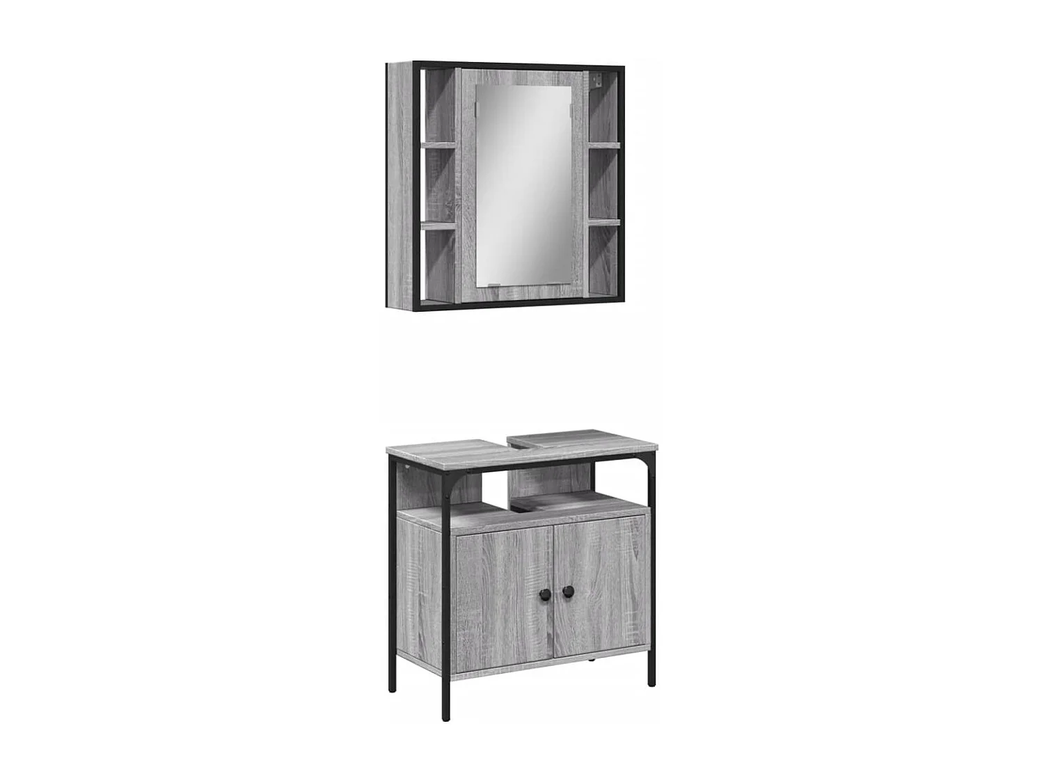 Set Mobili da Bagno 2 pz Grigio Sonoma in Legno Multistrato