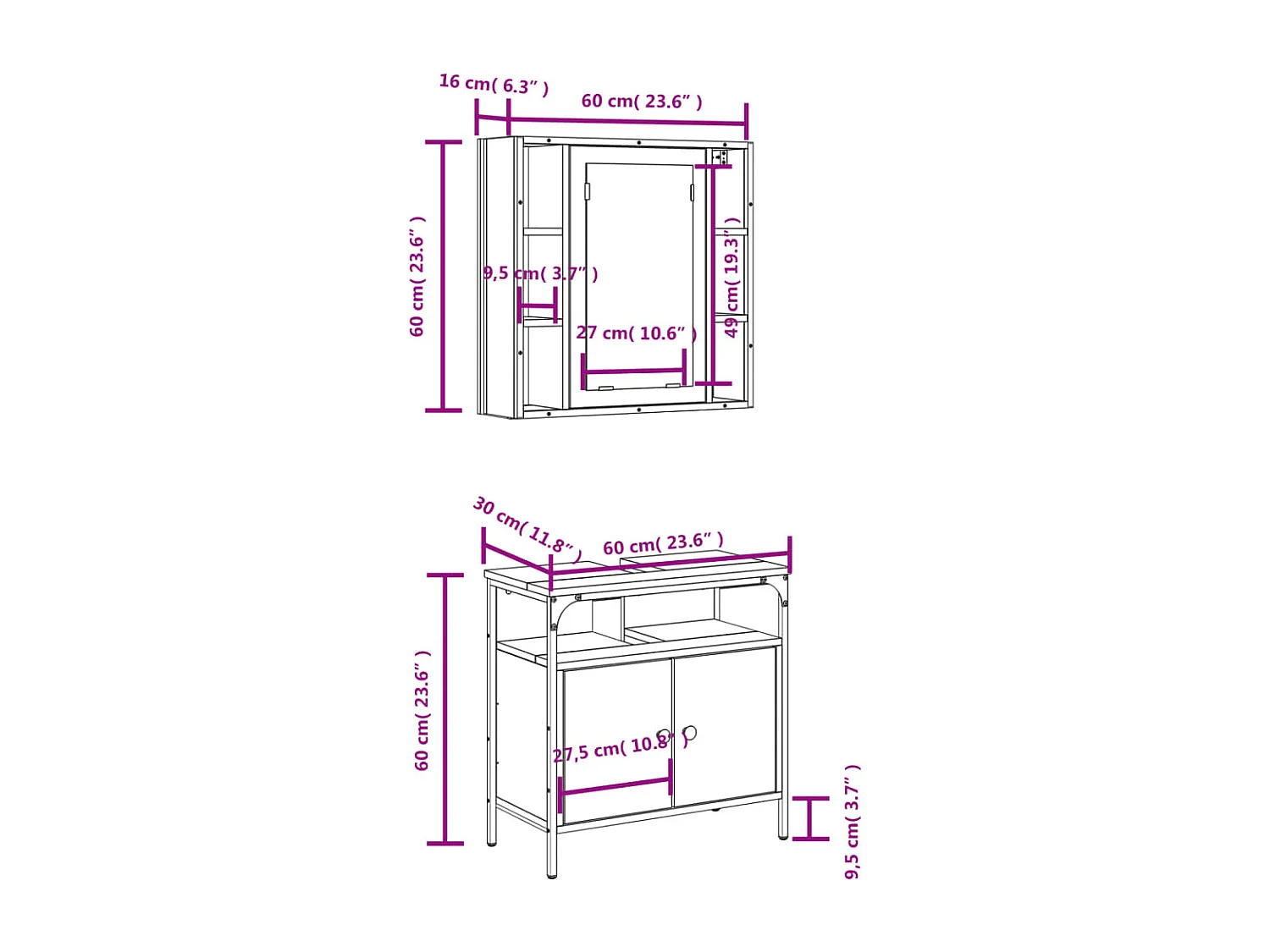 Set Mobili da Bagno 2 pz Grigio Sonoma in Legno Multistrato