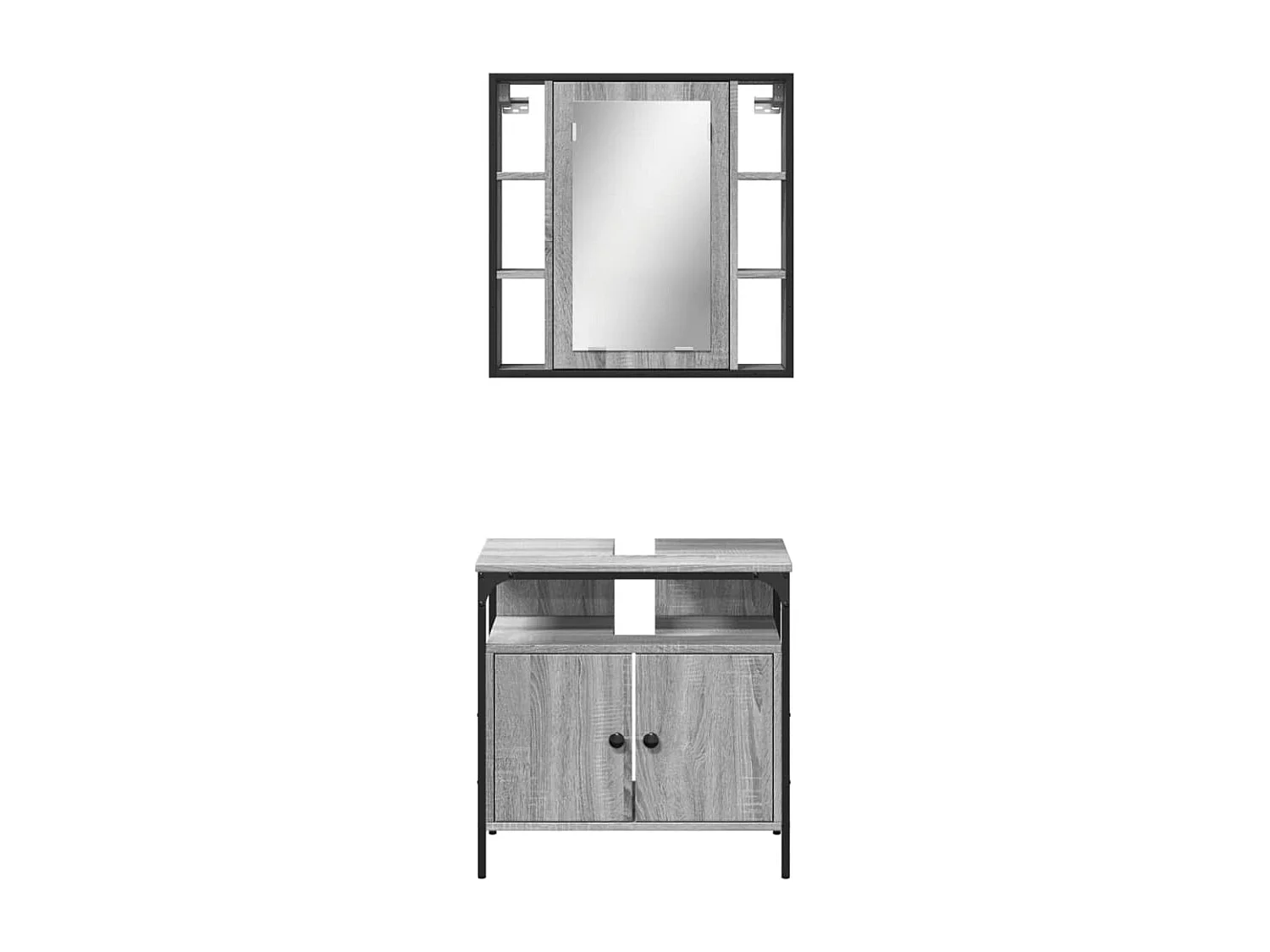 Set Mobili da Bagno 2 pz Grigio Sonoma in Legno Multistrato