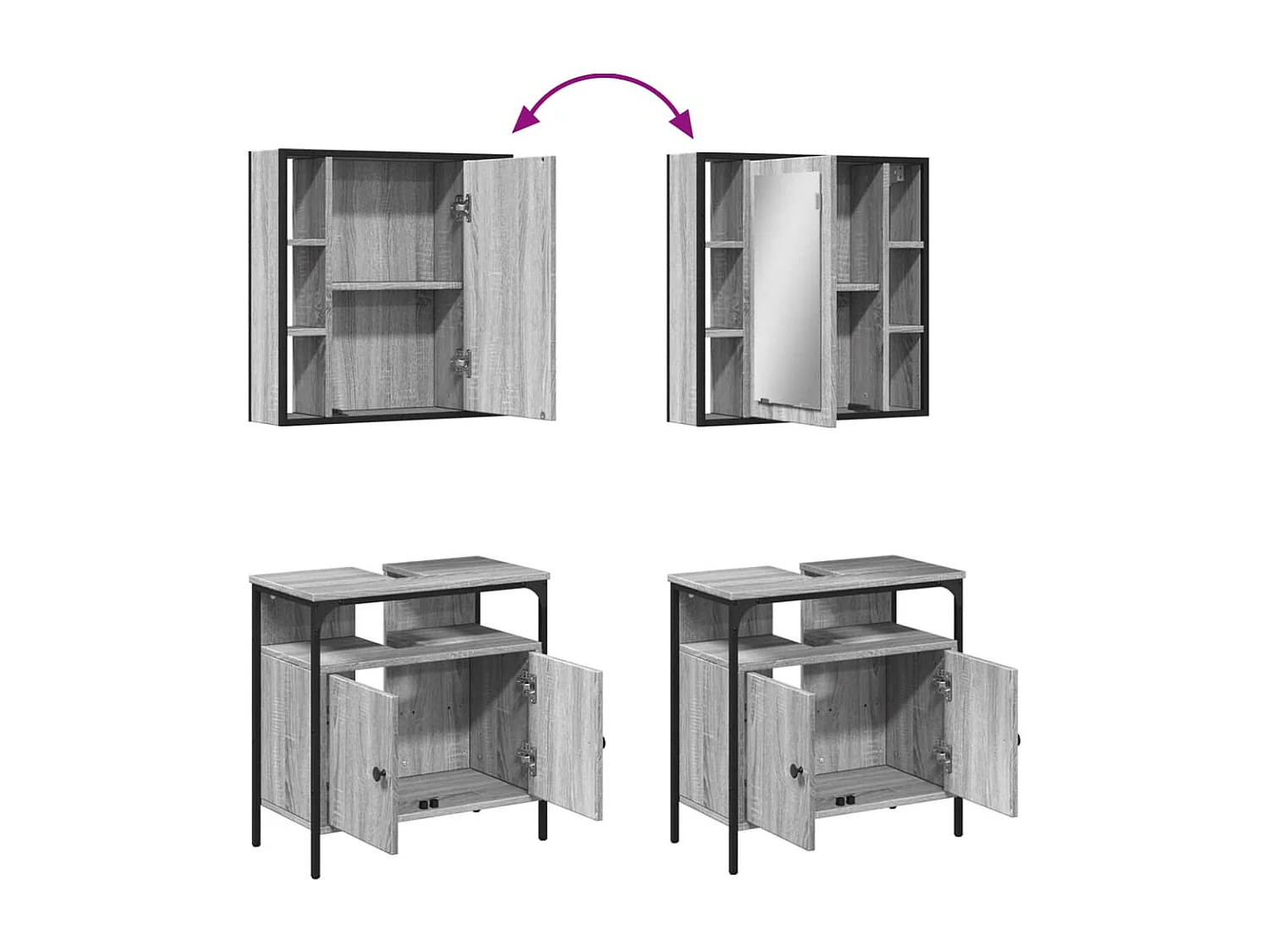 Set Mobili da Bagno 2 pz Grigio Sonoma in Legno Multistrato