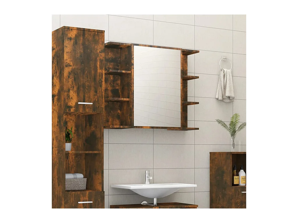 Armoire à miroir de salle de bain Chêne fumé 80x20,5x64 cm Bois