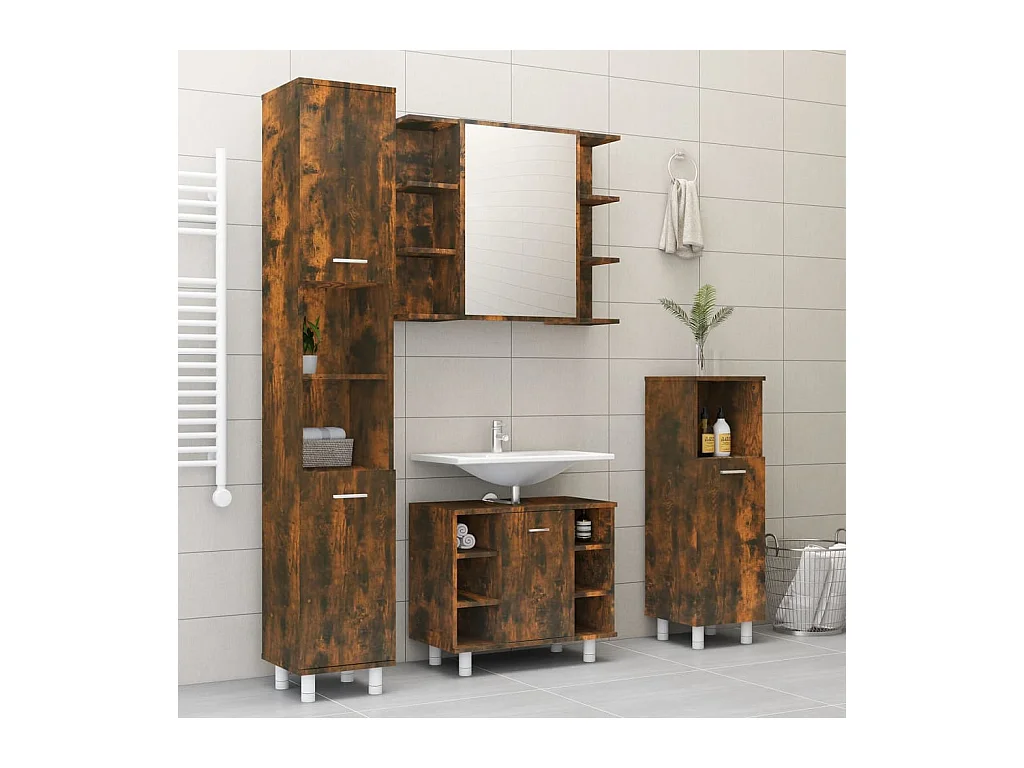 Armoire à miroir de salle de bain Chêne fumé 80x20,5x64 cm Bois