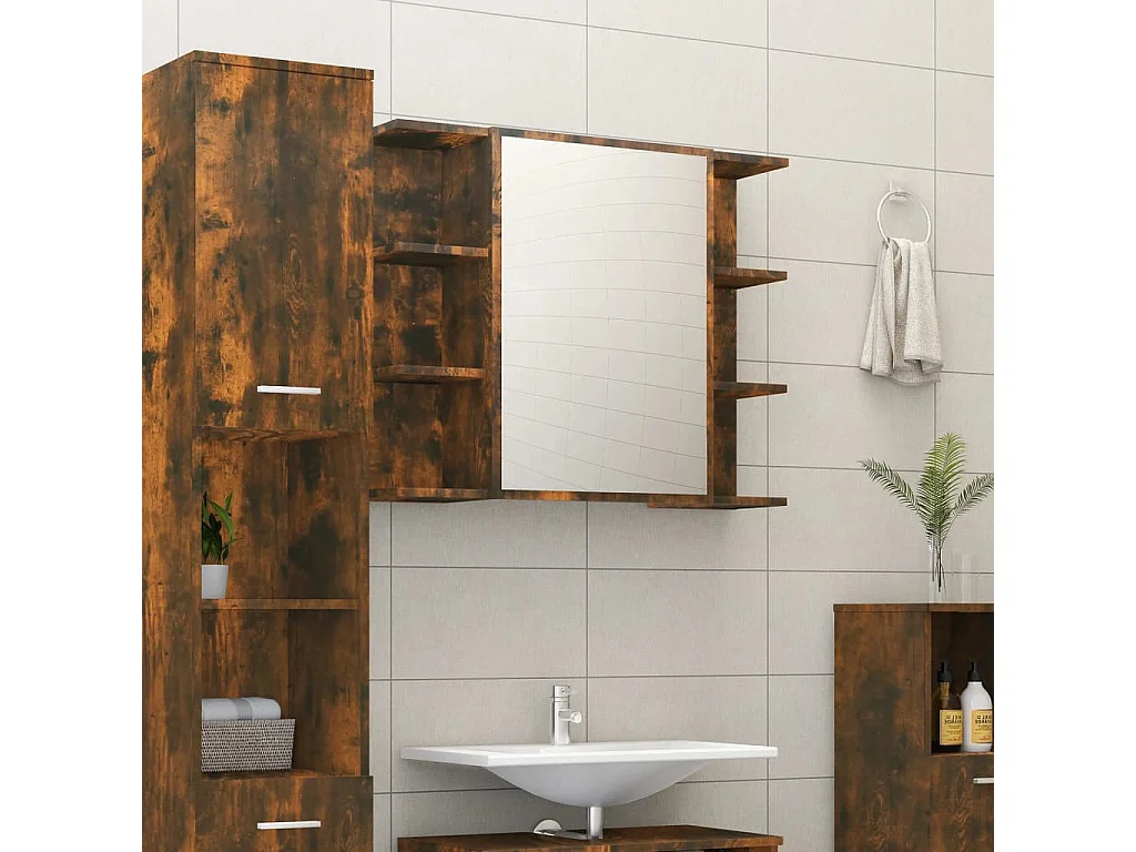 Mobile Bagno Specchio Rovere Fumo 80x20,5x64 Legno Multistrato