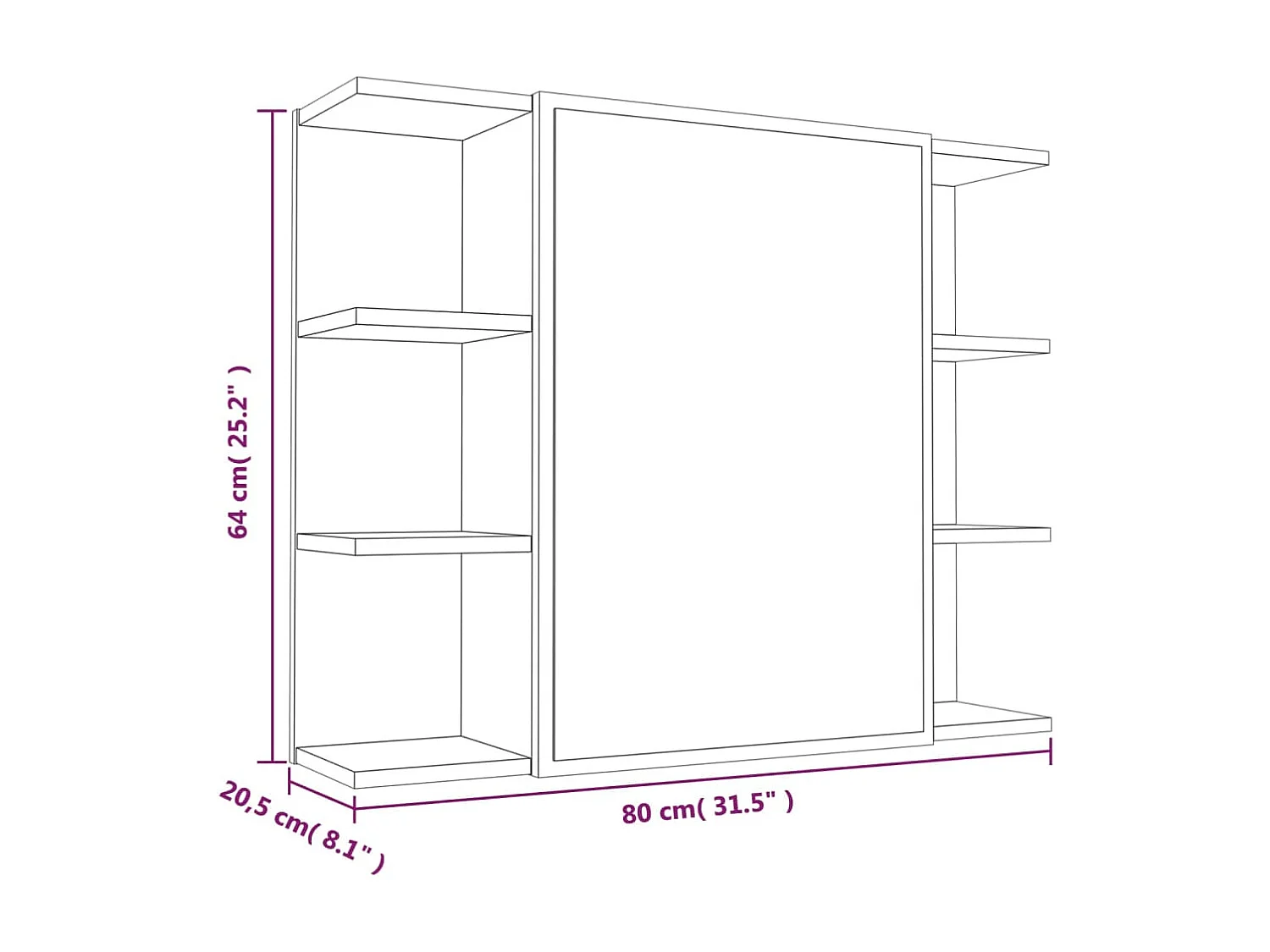 Mobile Bagno Specchio Rovere Fumo 80x20,5x64 Legno Multistrato