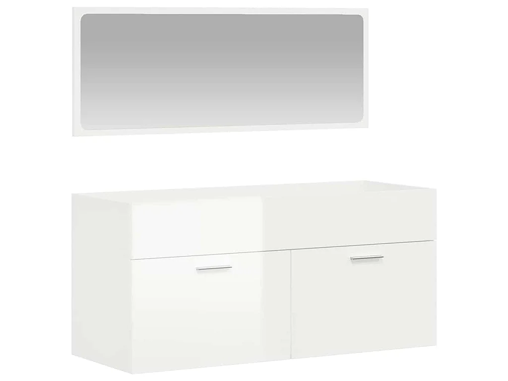 Mobile da Bagno con Specchio Bianco Lucido in Legno Multistrato