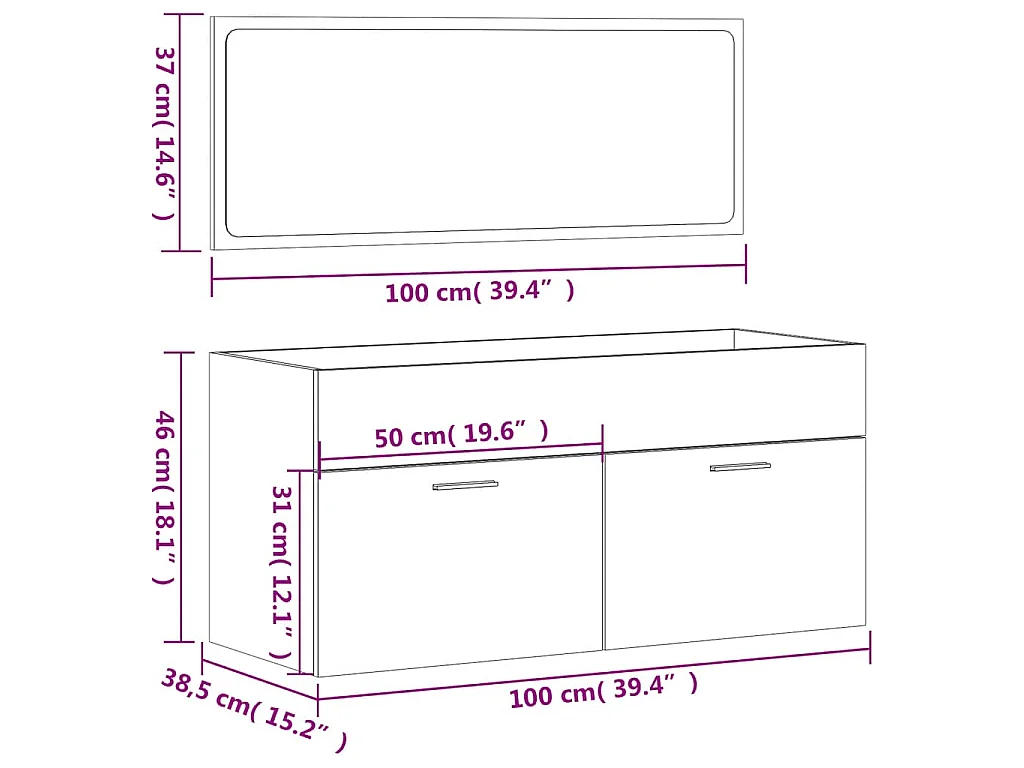 Mobile da Bagno con Specchio Bianco Lucido in Legno Multistrato