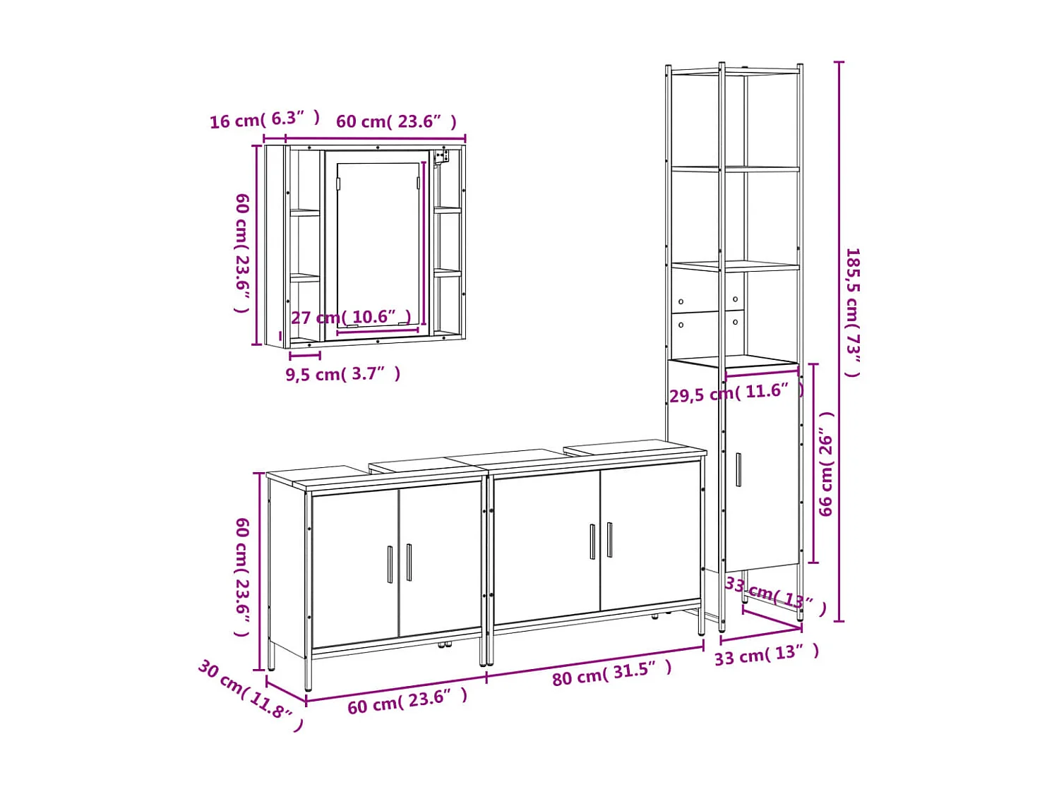 Ensemble d'armoires de salle de bain 4 pcs chêne marron
