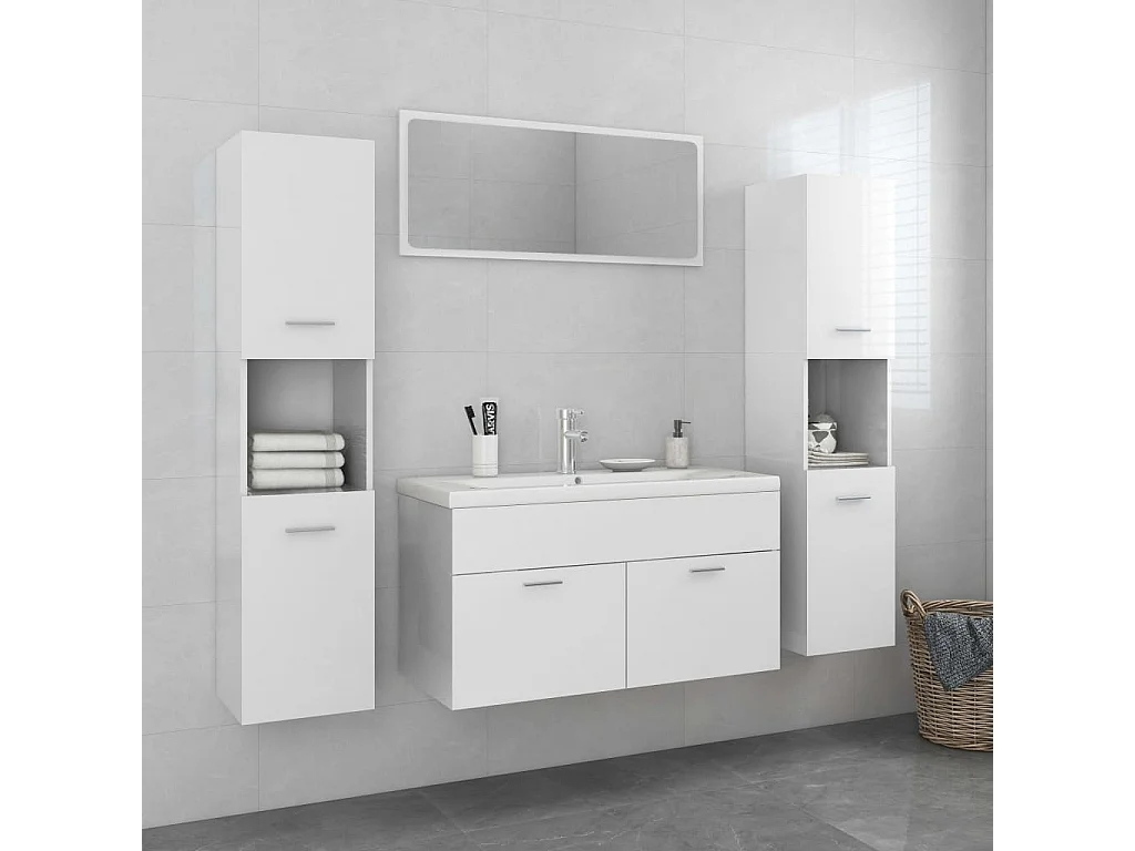 Ensemble de meubles de salle de bain Blanc brillant Aggloméré