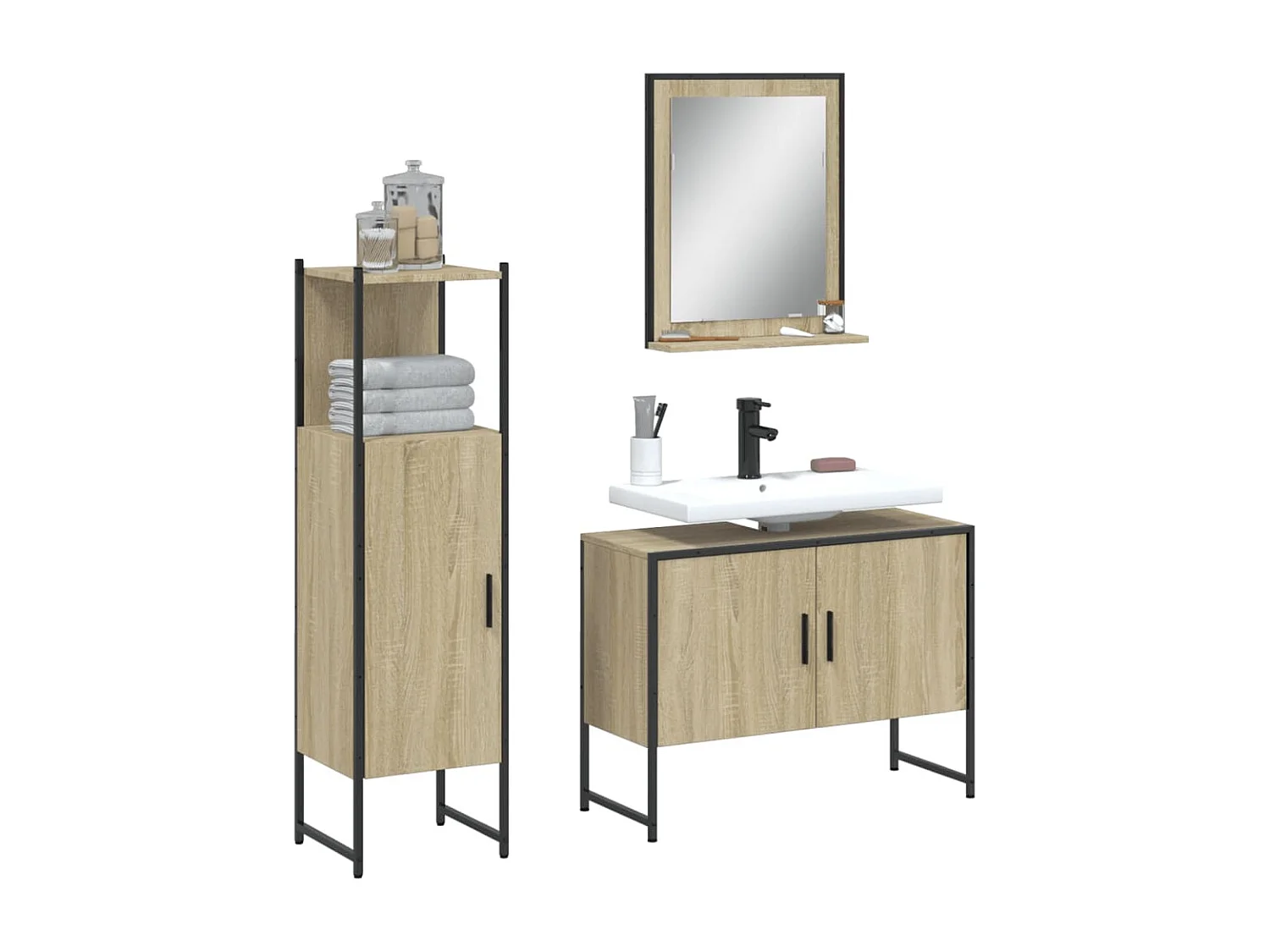 Ensemble d'armoires de salle de bain 3 pcs chêne sonoma
