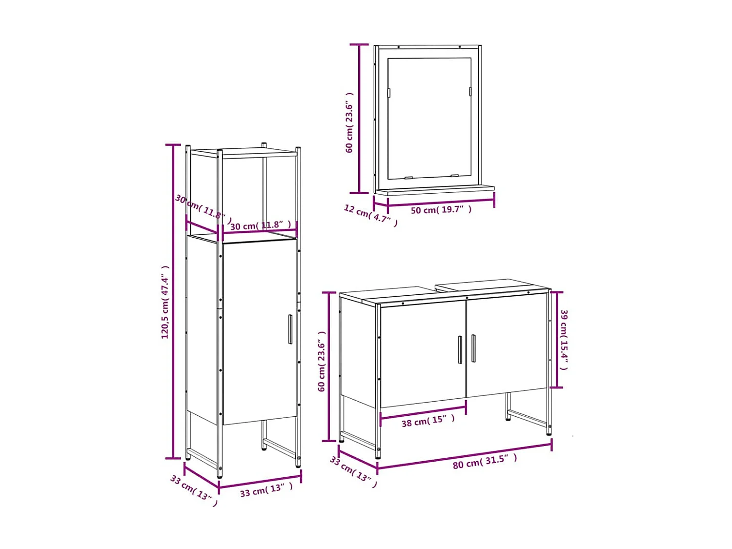 Ensemble d'armoires de salle de bain 3 pcs chêne sonoma
