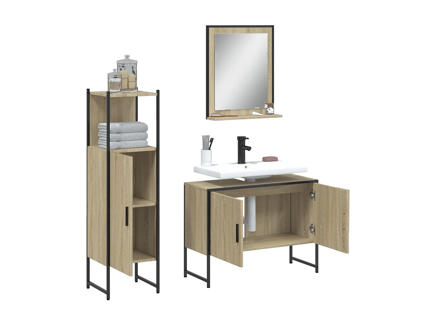 Ensemble d'armoires de salle de bain 3 pcs chêne sonoma